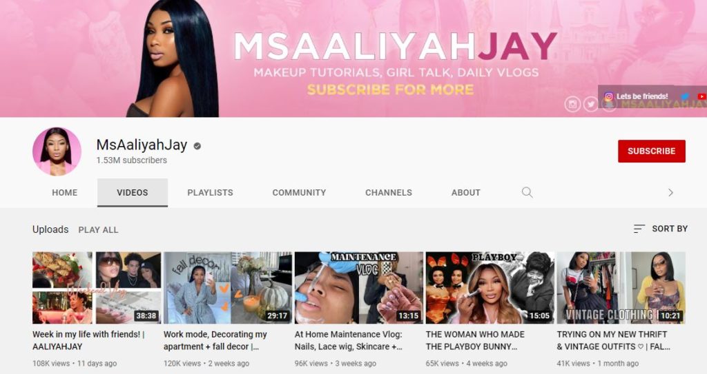 Aaliyah Jay's YouTube channel