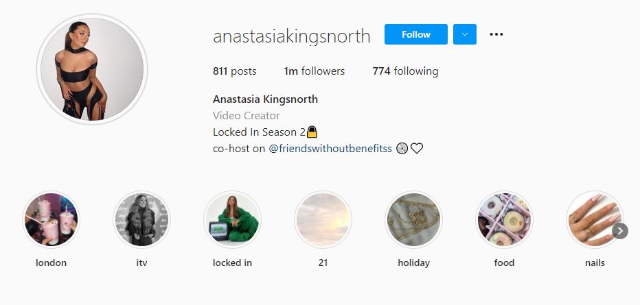 Anastasia Kingsnorth's Instagram account