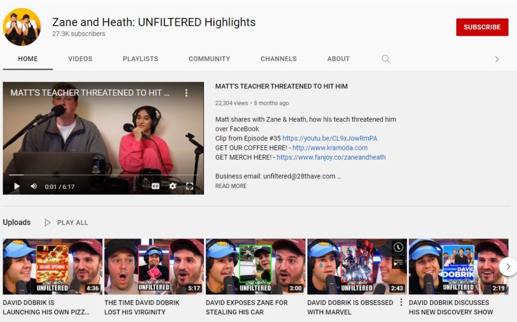 Heath Hussar with his partner Zane's YouTube channel