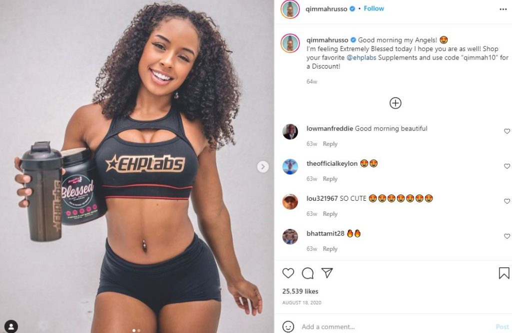 Qimmah Russo promoting Gym supplements