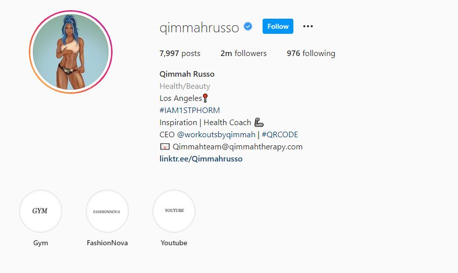 Qimmah Russo's Instagram account