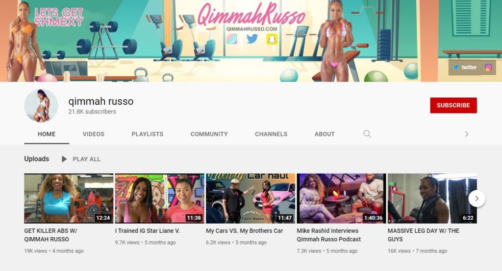 Qimmah Russo's YouTube channel