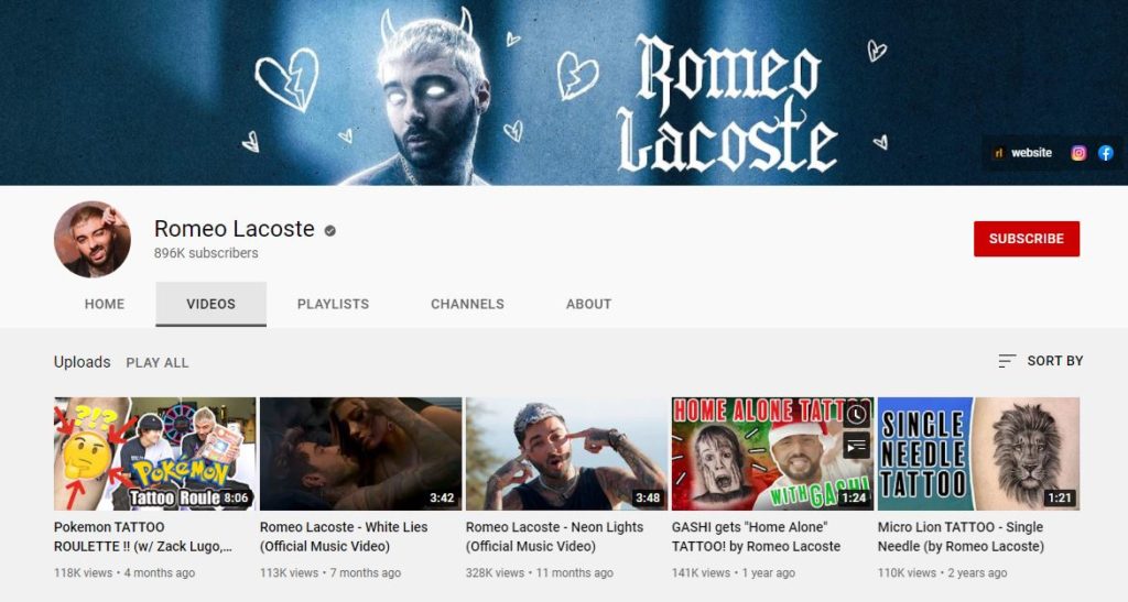 Romeo Lacoste's YouTube channel