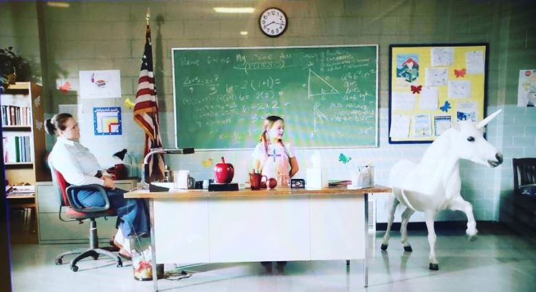 Ryan Kiera Armstrong during the filming of Unicorn movie