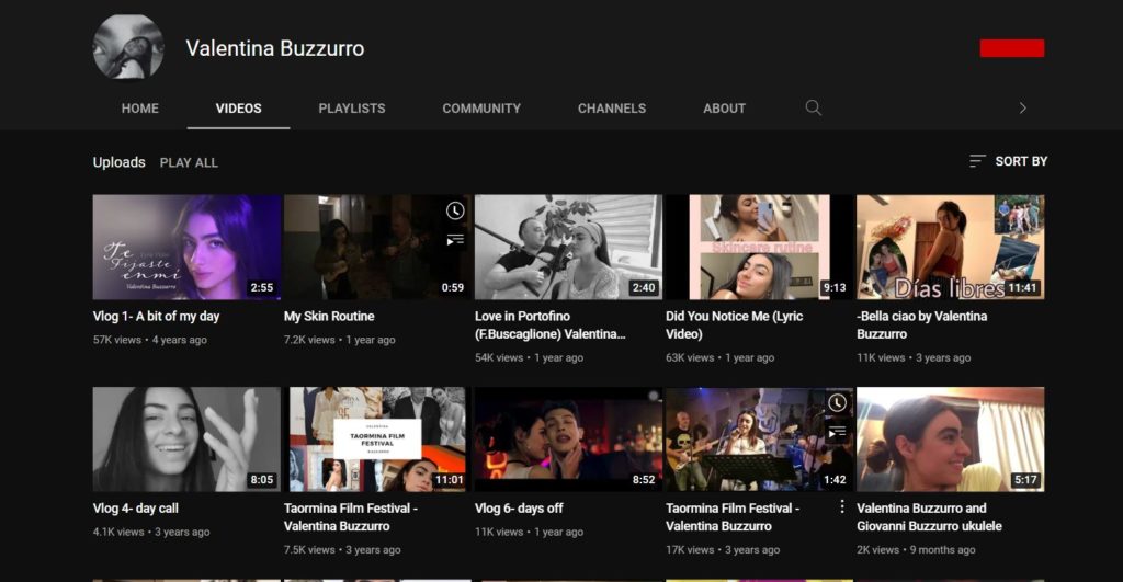 Valentina Buzzurro's YouTube channel
