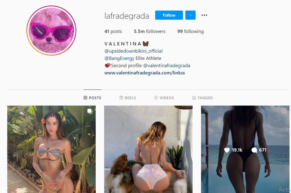 Valentina Fradegrada's Instagram account