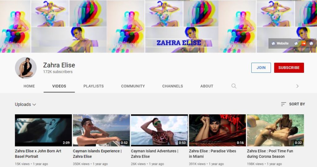 Zahra Elise's YouTube channel