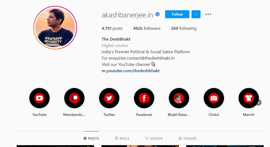 Akash Banerjee's Instagram profile