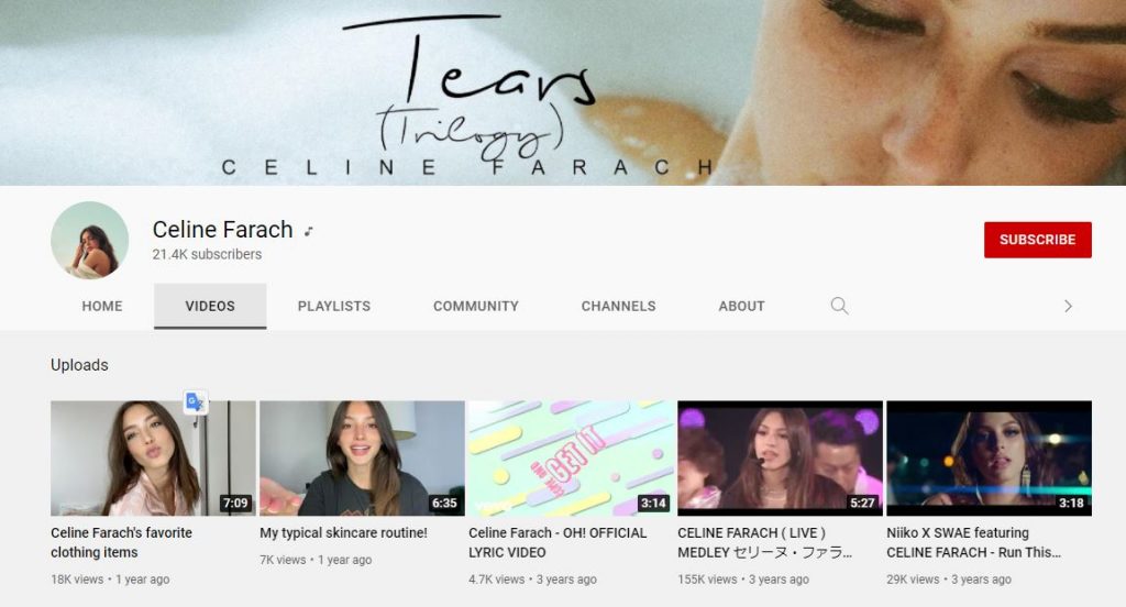 Celine Farach's YouTube channel