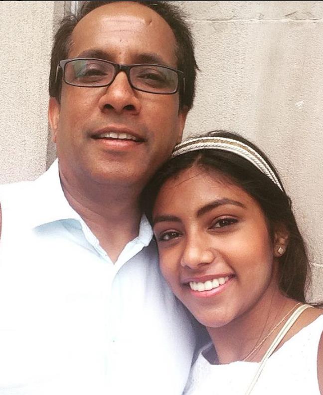 Charithra Chandran with her father