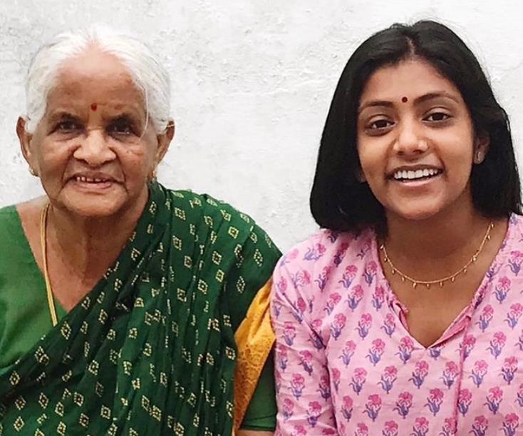 Charithra Chandran with her grandmother
