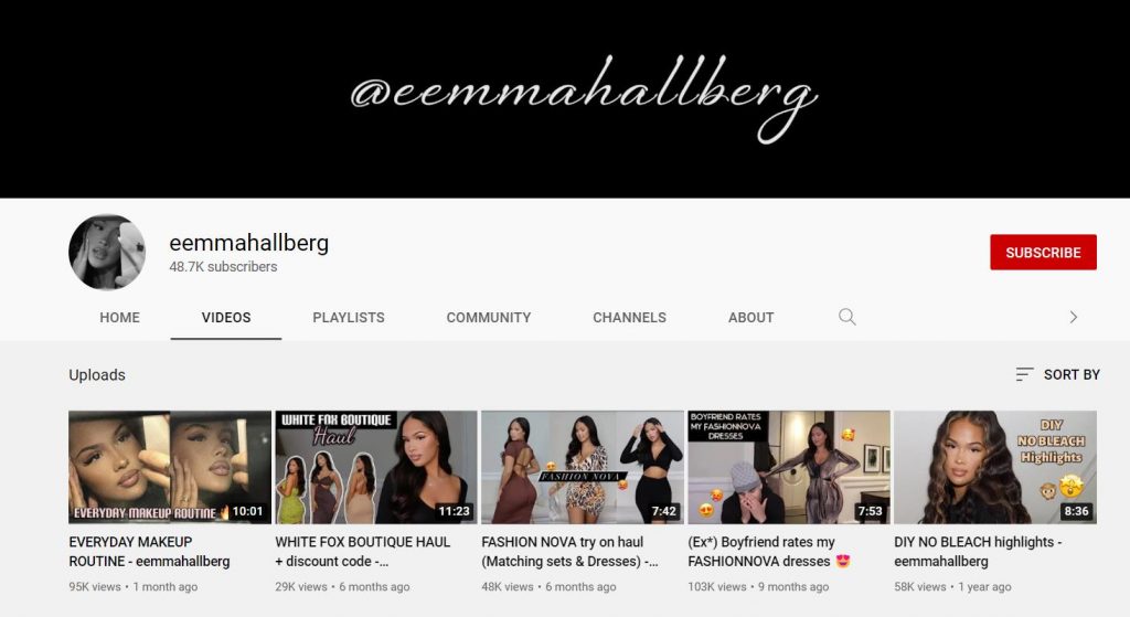 Emma Hallberg Youtube channel
