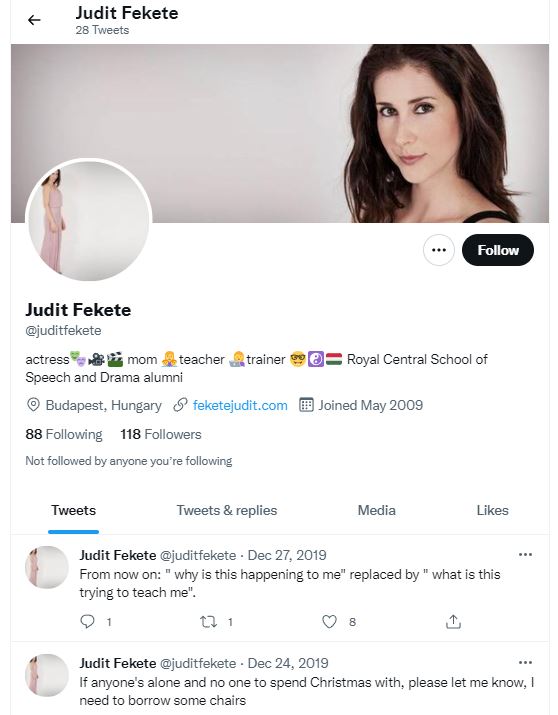 Judit Fekete's Twitter account