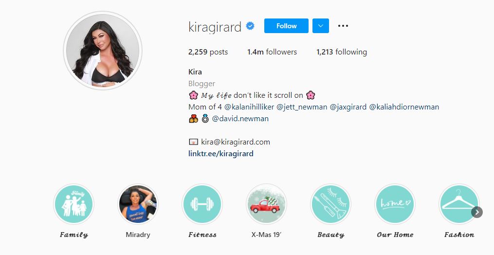 Kira Girard's Instagram profile