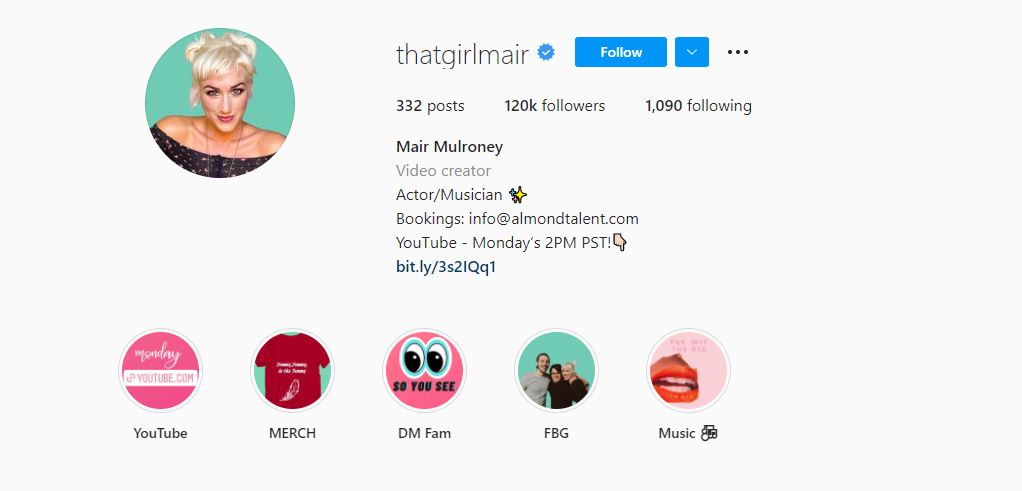 Mair Mulroney's Instagram profile