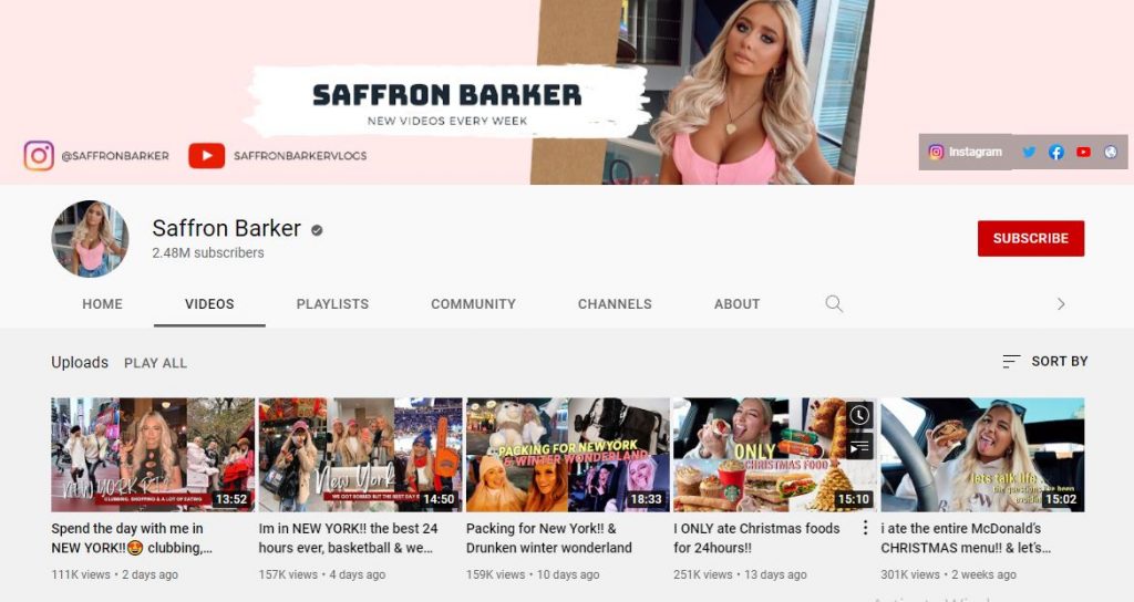 Saffron Barker's first YouTube channel