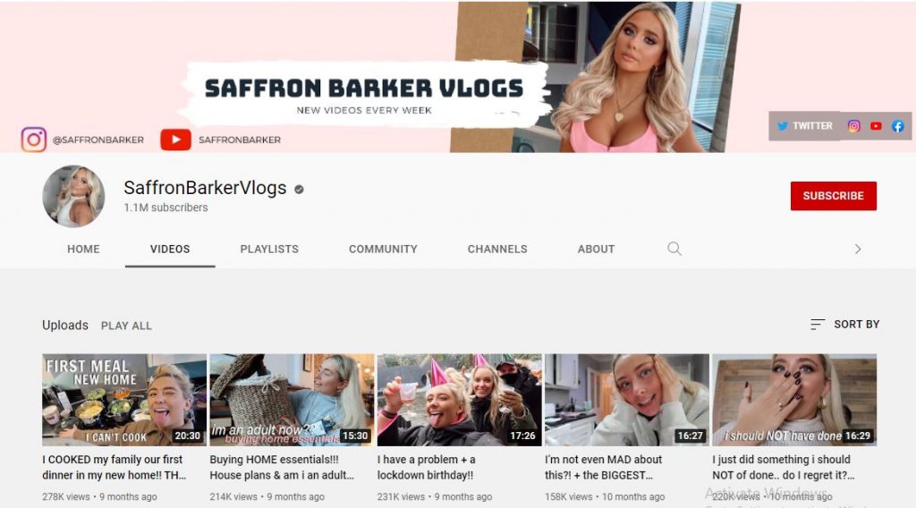 Saffron Barker's second YouTube channel