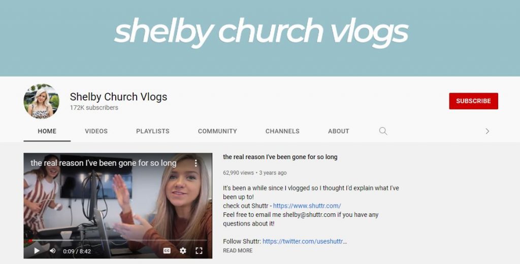 Shelby Church's second YouTube channel