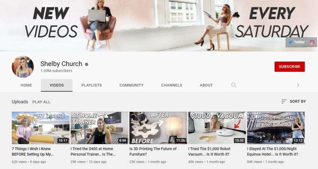 Shelby Church's self-titled YouTube channel
