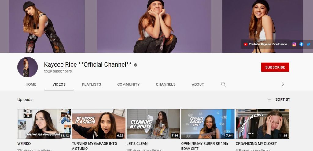Kaycee Rice YouTube channel