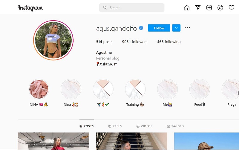Agustina Gandolfo Instagram account