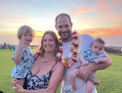 Dylan Fish with his wife Julia Mancuso and kids Sonny Fish Mancuso and Brody Fish Mancuso.