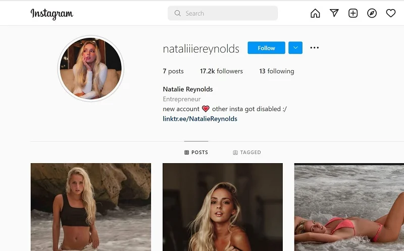 Natalie Reynolds Instagram account