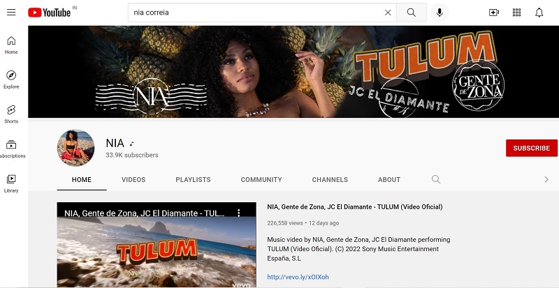 Nia Correia YouTube account