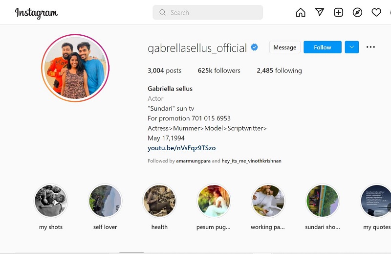 Gabriella Sellus Instagram acccount