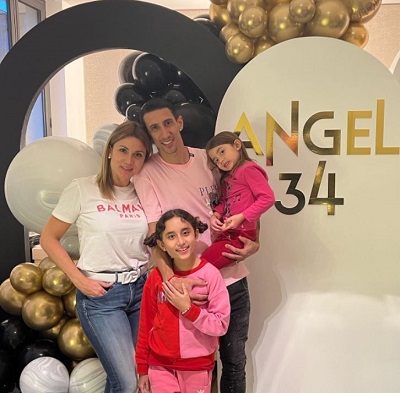 Jorgelina Cardoso celebrating Angel Di Maria's birthday with two daughters Mia Di María , Pia Di María