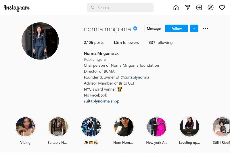 Norma Mngoma has 1.5 million on Instagram