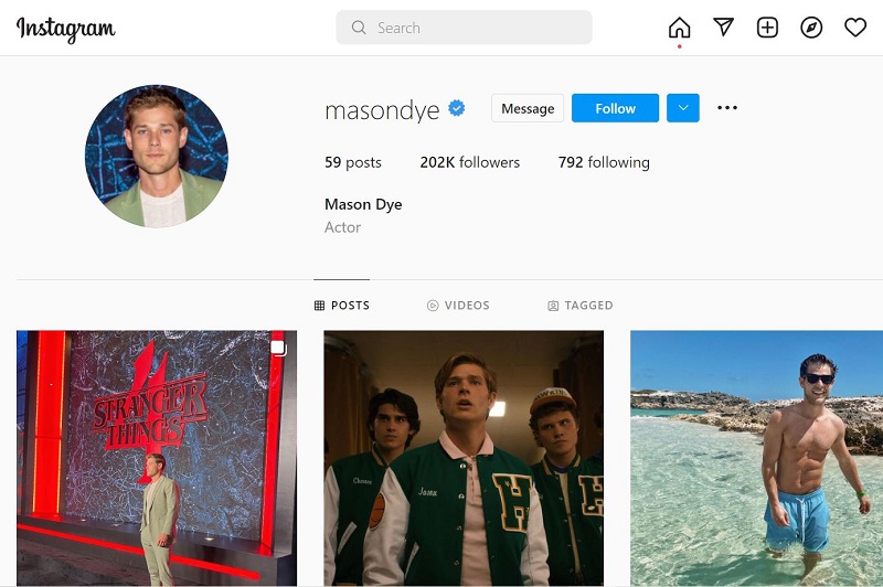 Mason Dye has 202k follwers on his Instgaram account