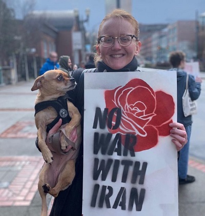 Rebecca Parson also became part of No War With Iran rally