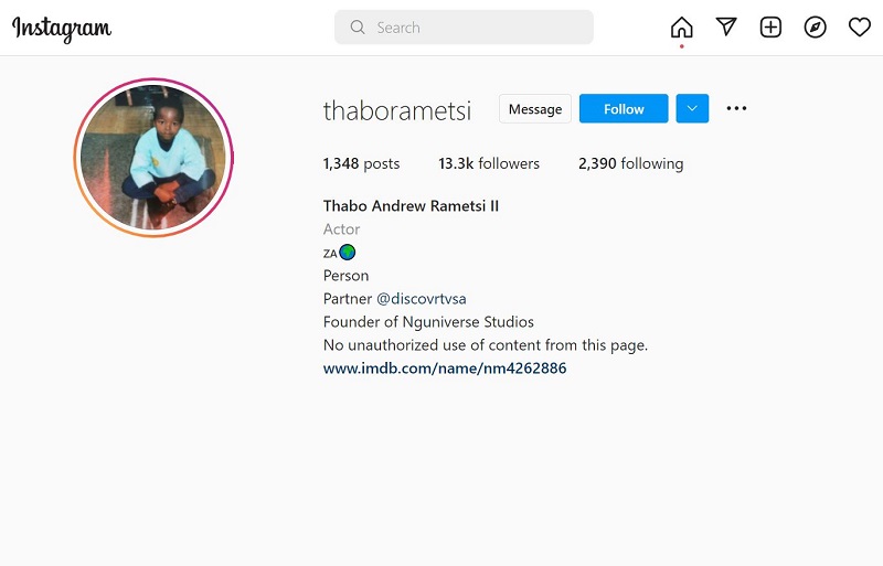 Thabo Rametsi Instagram account has 13.3k followers