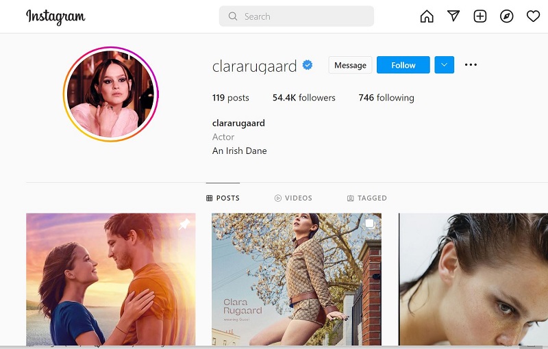 Clara Rugaard Instagram account