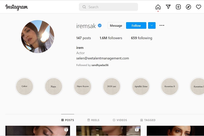 Irem Sak has 1.6 million on Instagram account