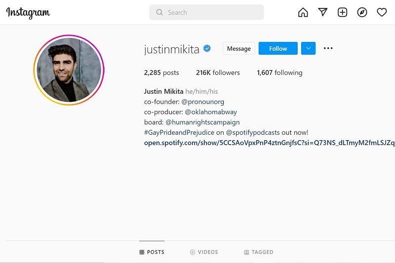 Justin Mikita has 216k followers on Instagram