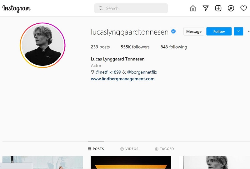 Lucas Lynggaard Tønnesen has 555k on Instagram account