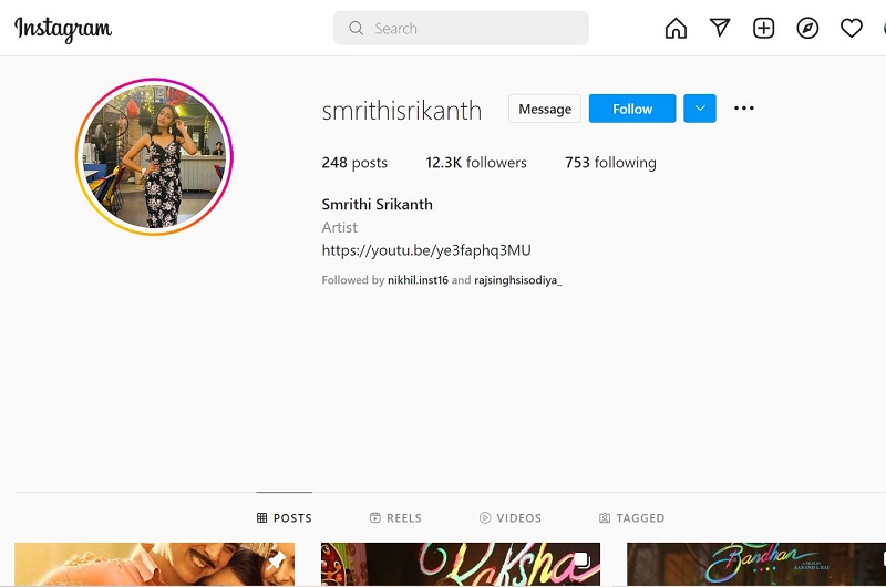Smrithi Srikanth has 12.3k followers on Instagram