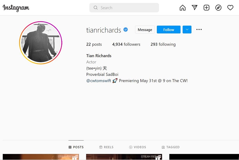 Tian Richards Instagram account