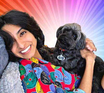 Kausar Mohammed with her pet dog