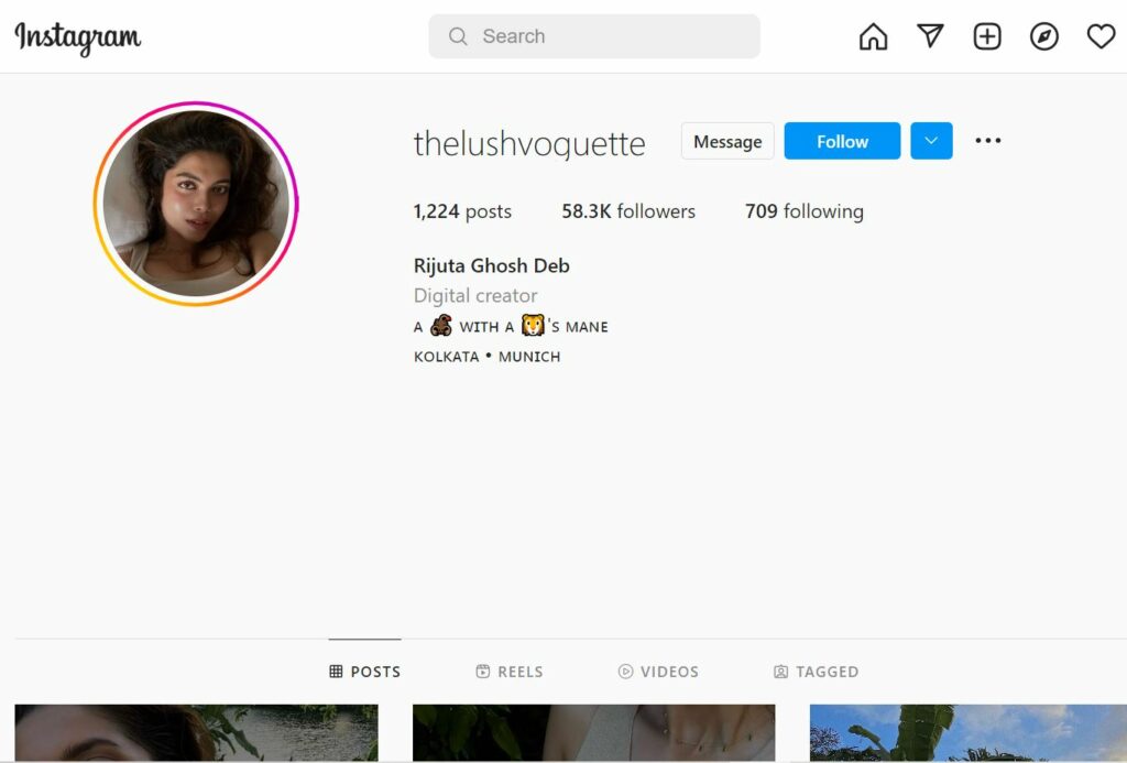 Rituja Ghosh Deb has 58.3k followers on Instagram