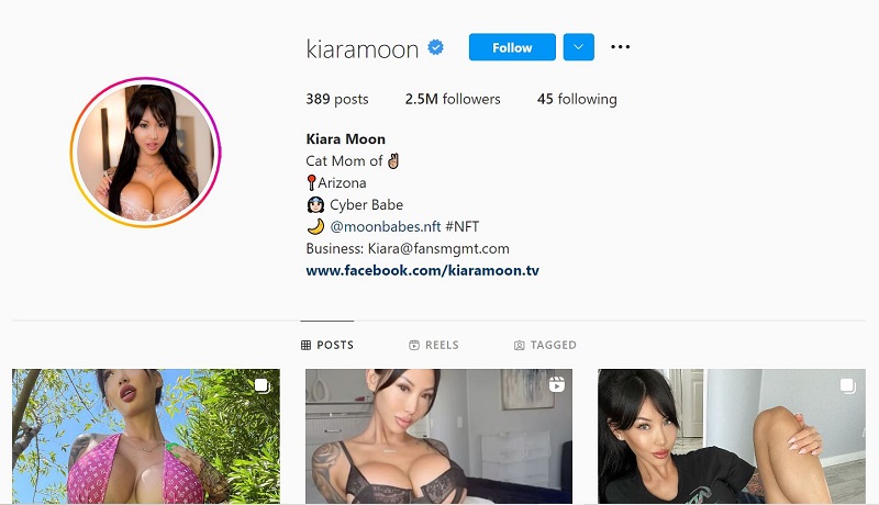Kiara Moon has 2.5 million on Instagram