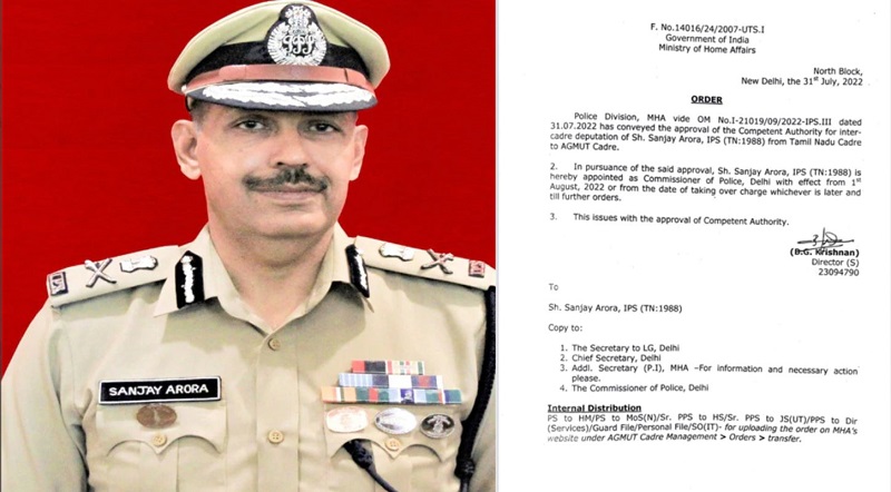 Sanjay Arora was appointed as the Delhi Police commissioner