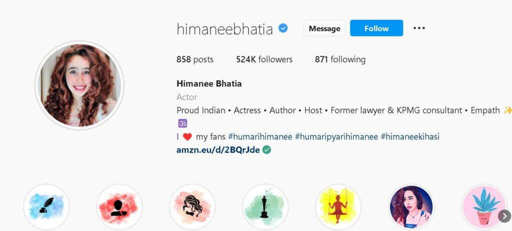 Himanee Bhatia's Instagram page