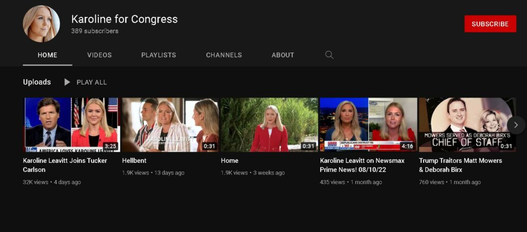 Karoline Leavitt's YouTube channel