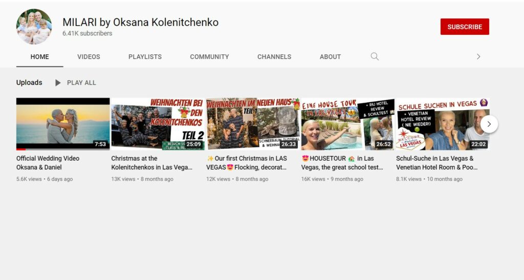Oksana Kolenitchenko YouTube channel