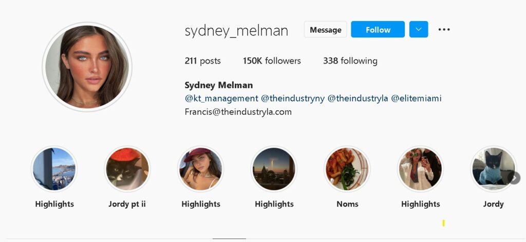 Sydney Melman's Instagram page