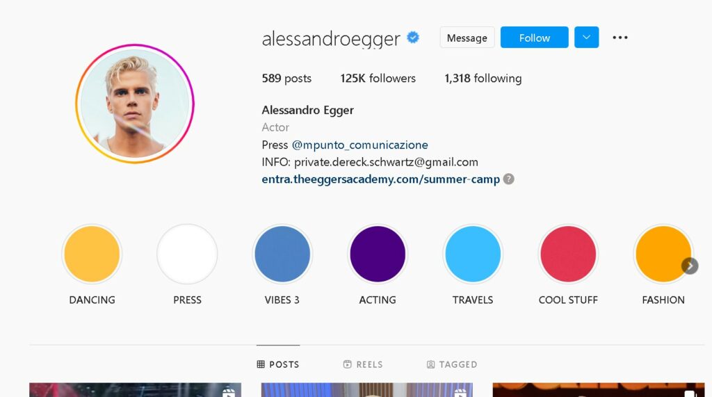 Alessandro Egger's Instagram page