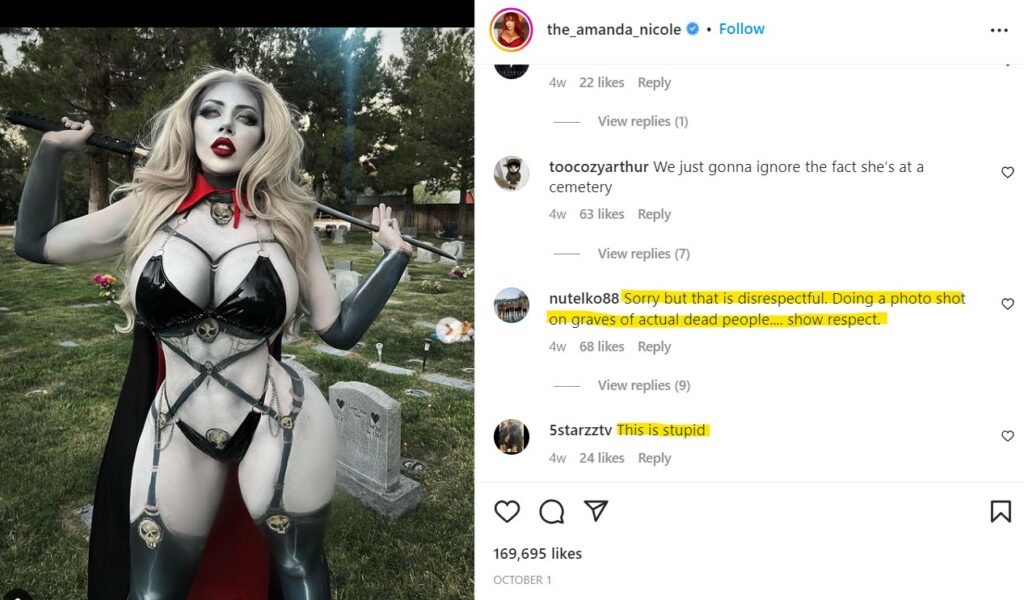Amanda Nicole Martin received a lot of negative comments on her Lady Death Looks post